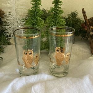 Vintage Culver Owl Glass Tumbler Highball Tom Collins 22K Gold Black MCM 1960